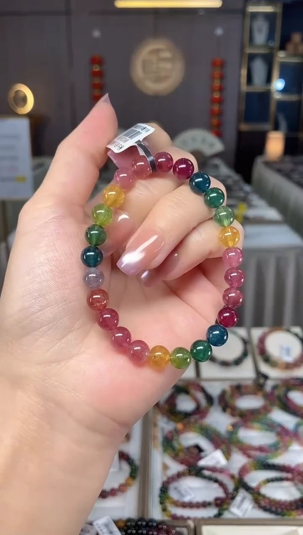 未镶嵌冰透体老矿碧玺彩虹单圈手串7mm+碧玺多样性发货一条hon