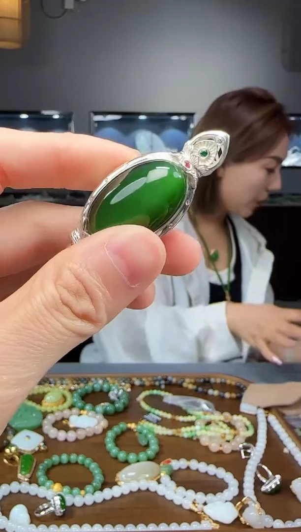 和田玉银S925镶嵌吊坠(不含链)1