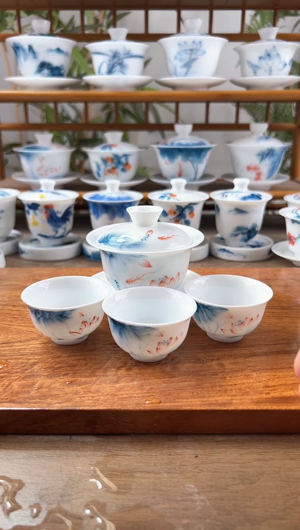 微瑕蓝莲130ml三才盖碗+小和顺杯3个
