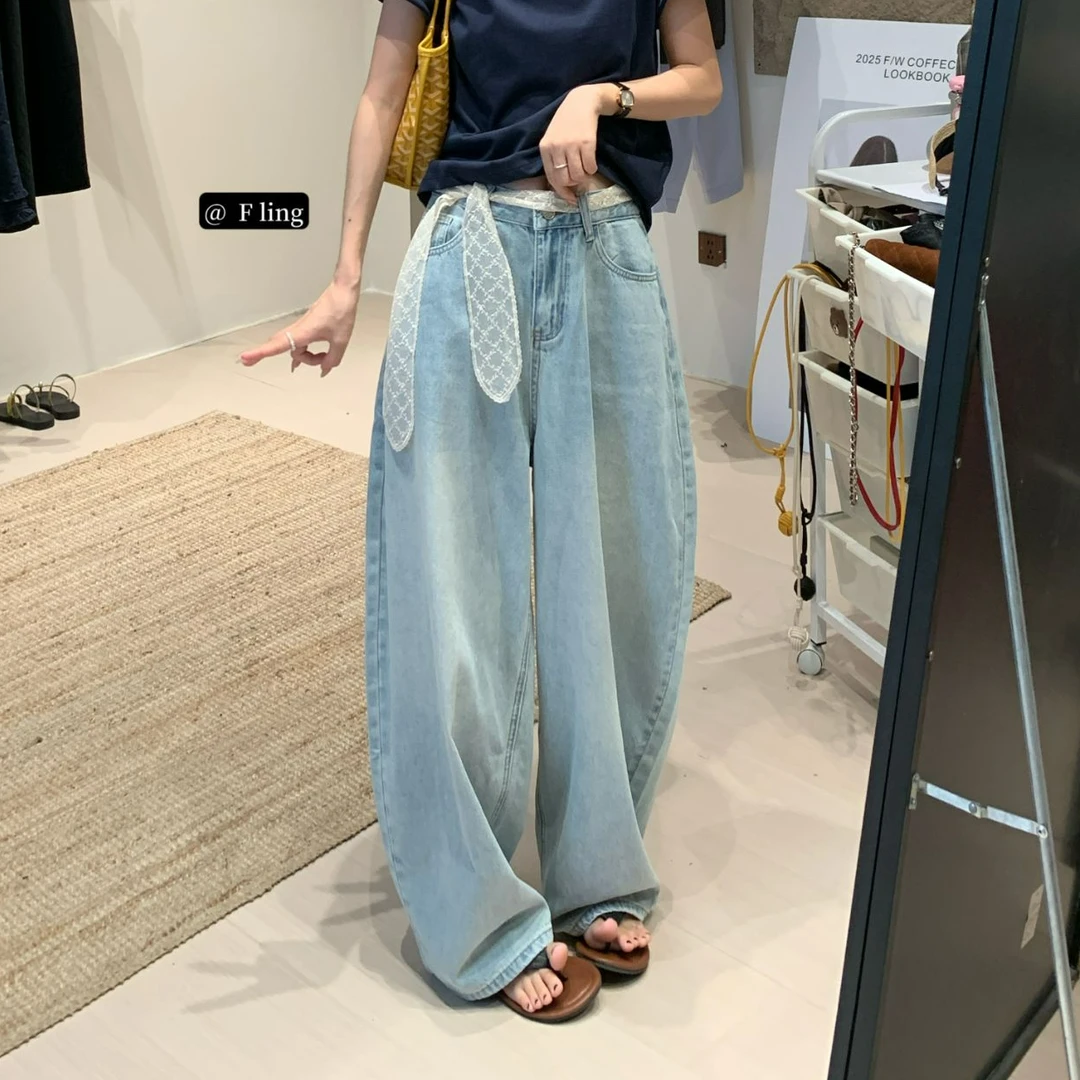 【芳龄F.LING】泰兰德蓝色弯刀牛仔裤女裤子夏季薄款百搭时尚FL0795