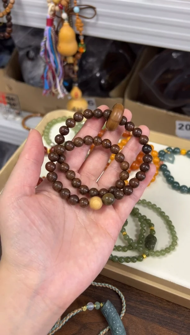 未镶嵌苏木（金丝檀）手串金丝檀木平安扣款双圈[0095]