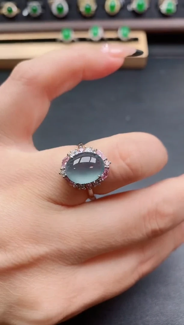 银S925镶嵌戒指翡翠1