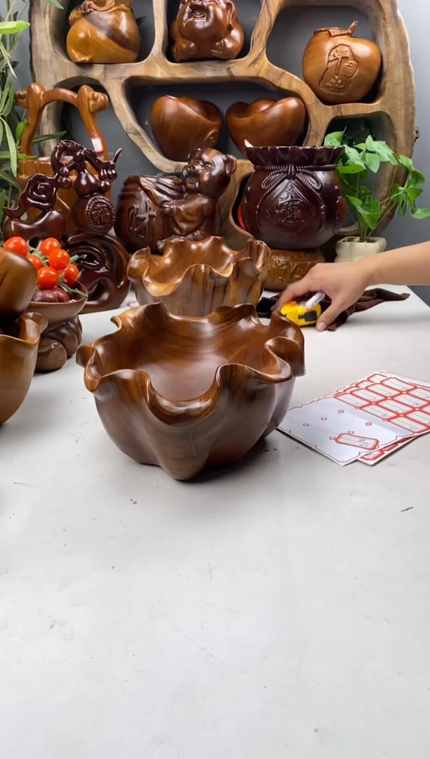 香樟木A13荷叶果盆/尺寸