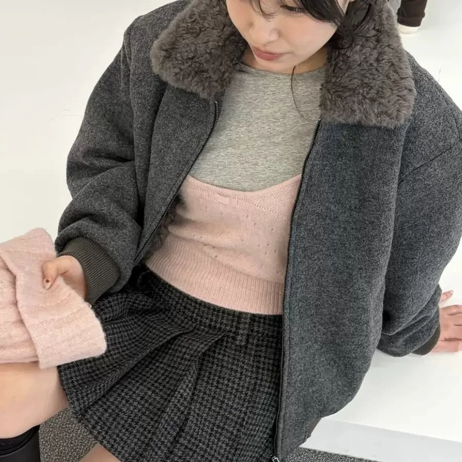 2025冬季新款 GROVE派克美式复古羊毛毛领毛呢外套