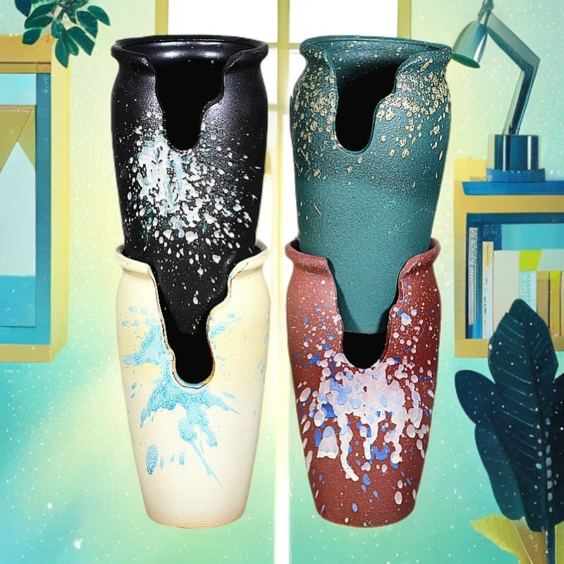 陶瓷花盆多肉绿植物阳台桌面大花盆彩釉喷绘缺口多肉花盆批发创意