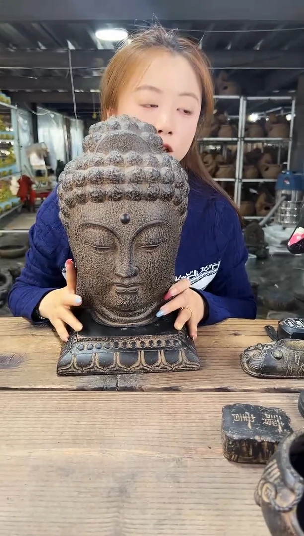 陶土大佛头+莲花底座