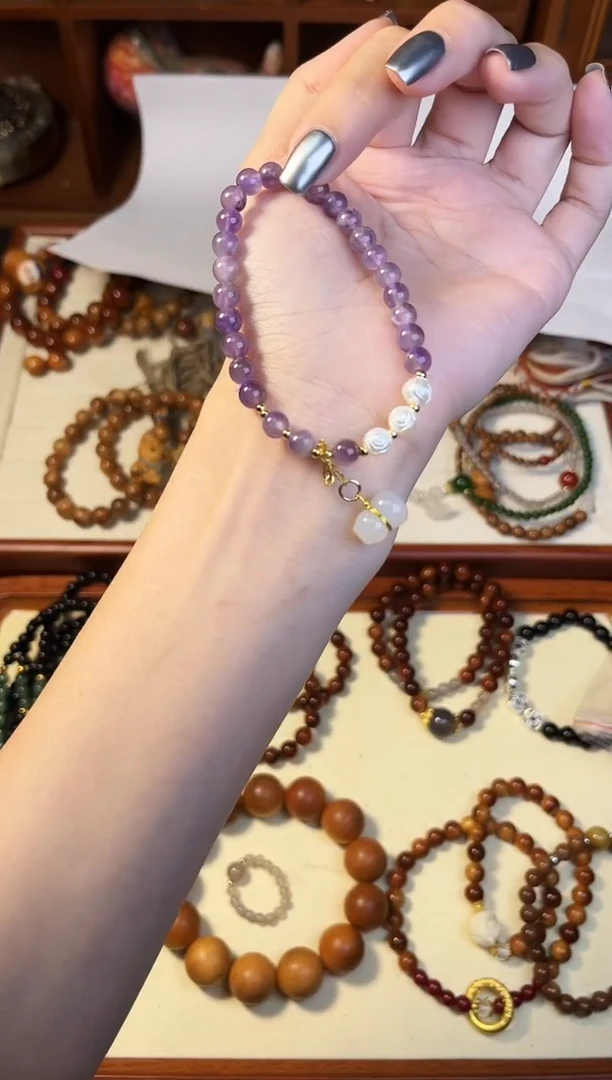 水晶手链未镶嵌紫水晶单圈带葫芦