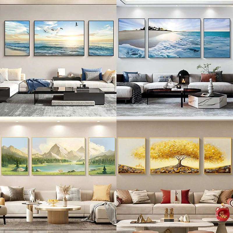 风景三联装饰画酒店宾馆客厅装饰现代简约墙画建筑壁画北欧挂画