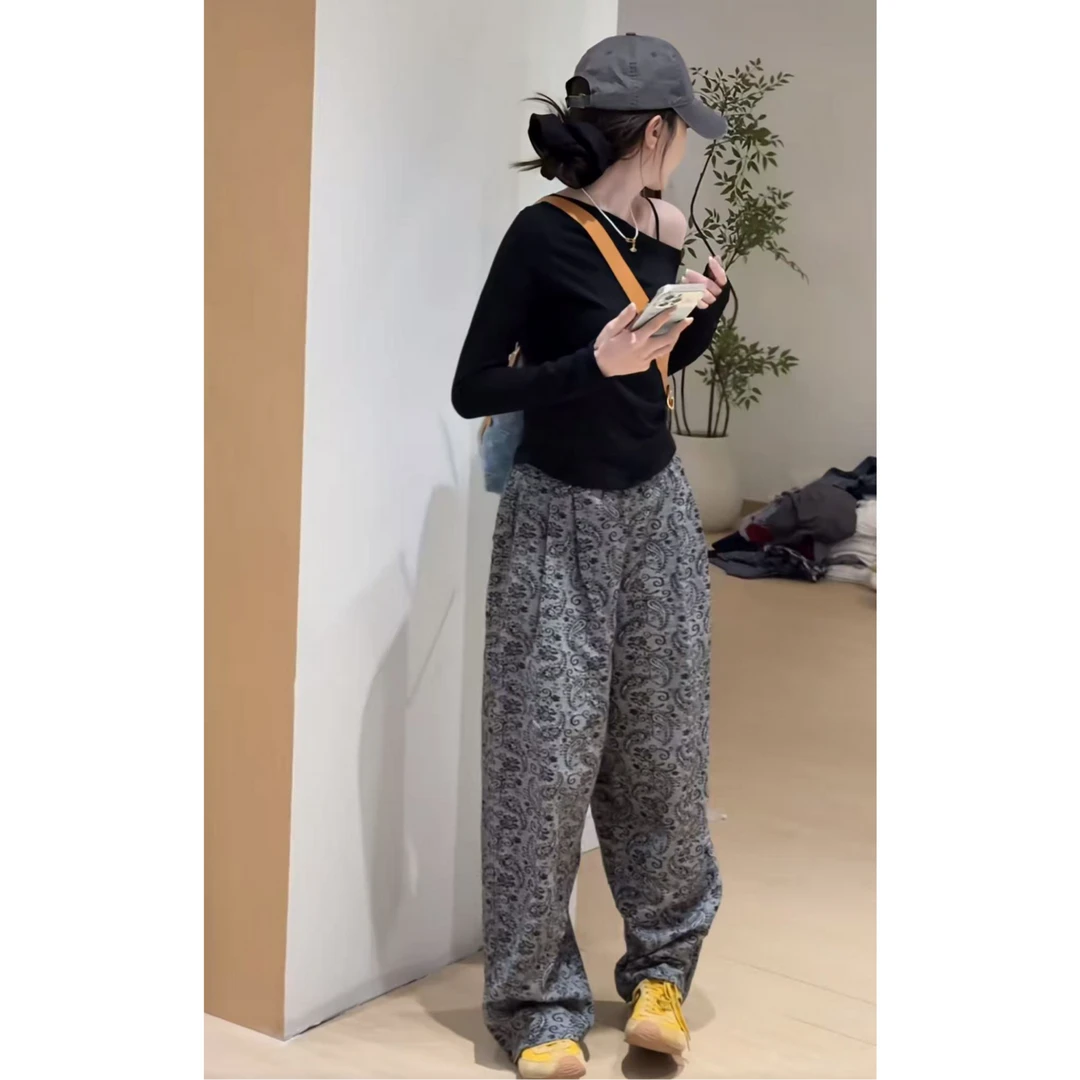 【现货】今年流行穿搭一整套2025新款吊带露肩长袖阔腿长裤两件套