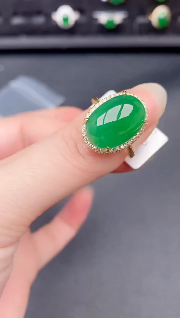 银S925镶嵌戒指翡翠天然a货翡翠287