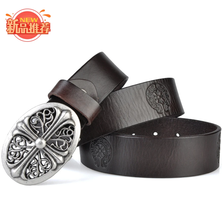 2025新款男士皮带纯牛皮头层牛皮腰带复古韩版哈雷平滑扣打孔腰带
