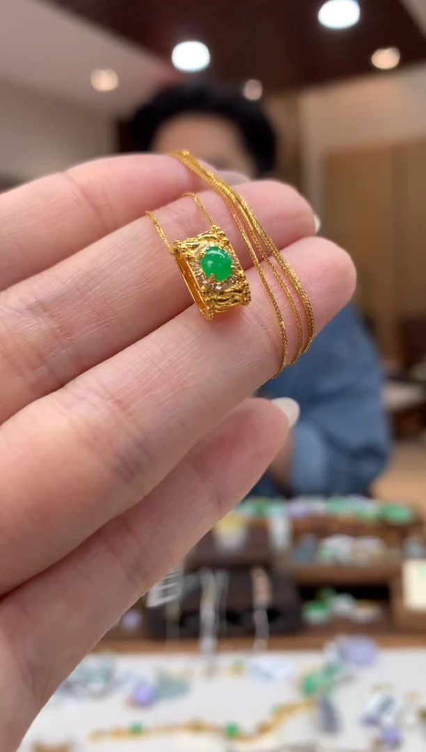 套链18K金镶嵌翡翠  蛋面 套链