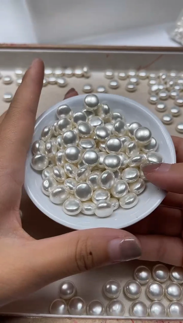 未镶嵌拼合珍珠（马贝珠）散珠B774 白贝珠 饼珠6个8.8元