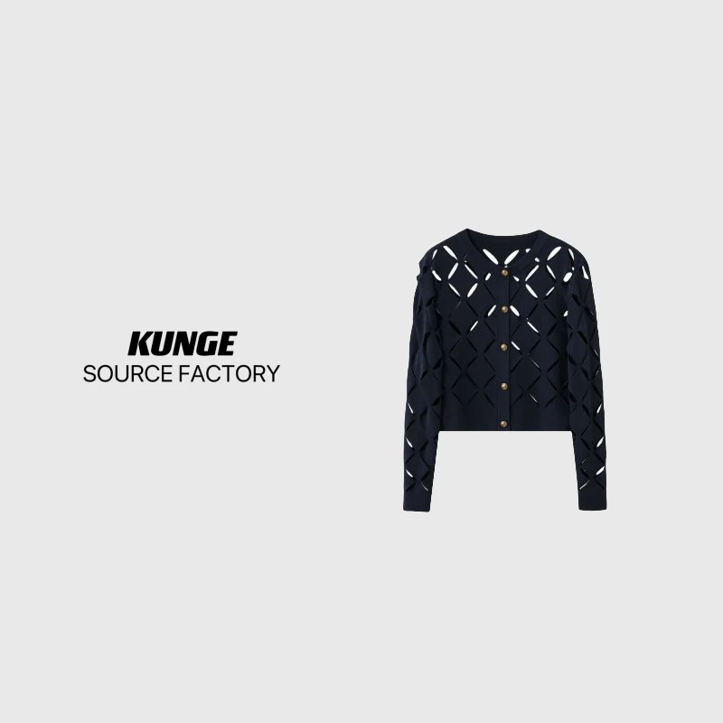 KUNGE长袖针织衫毛衣女装上衣短款时尚设计师-8200
