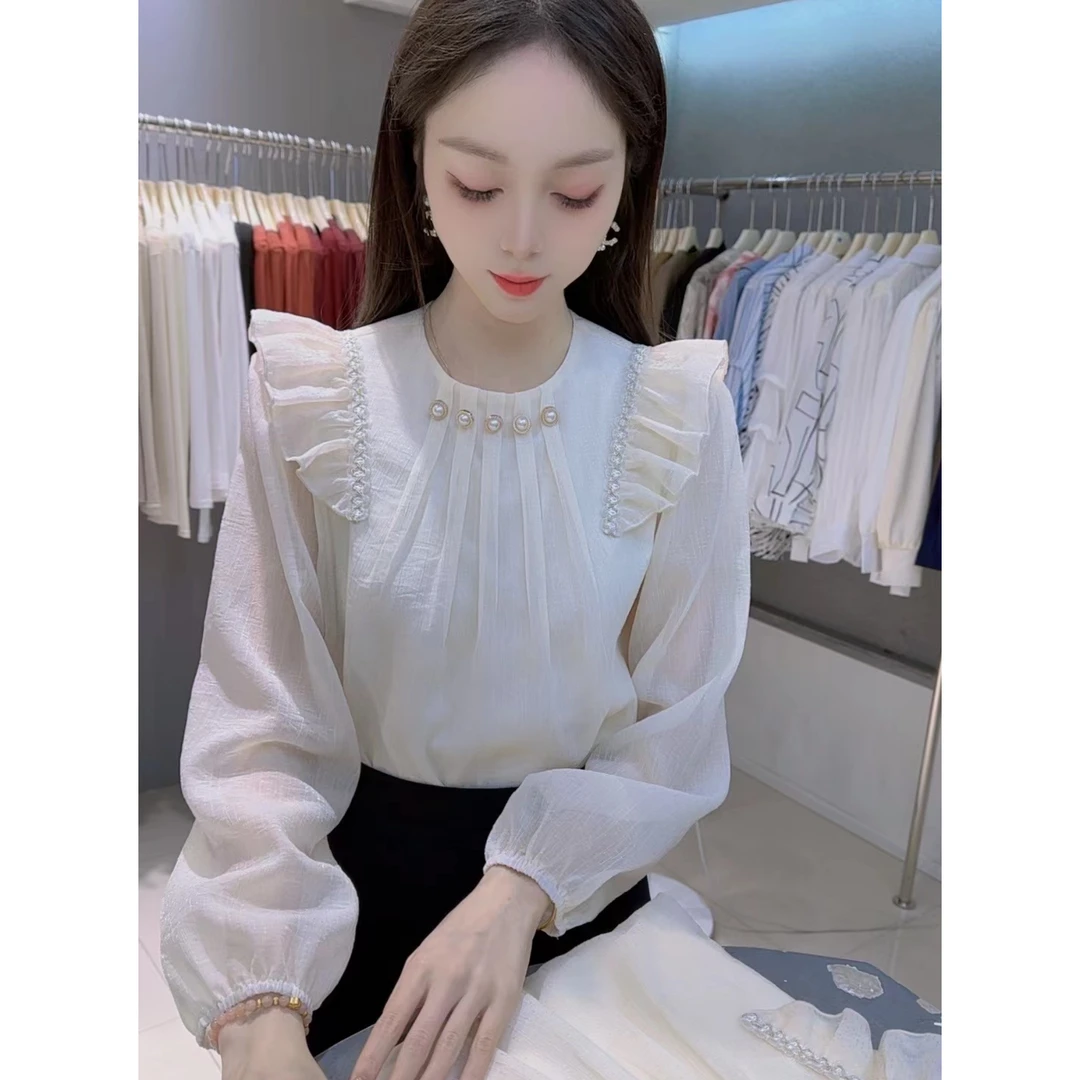 Z-新款法式高级感钉珠设计气质别致甜美减龄百搭衬衫女7252#0.1