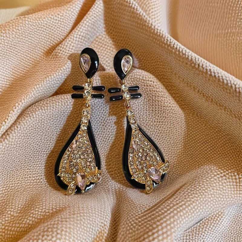 合金亚克力耳饰 2276 气质百搭中古简约超仙法式复古仙琵琶气耳钉