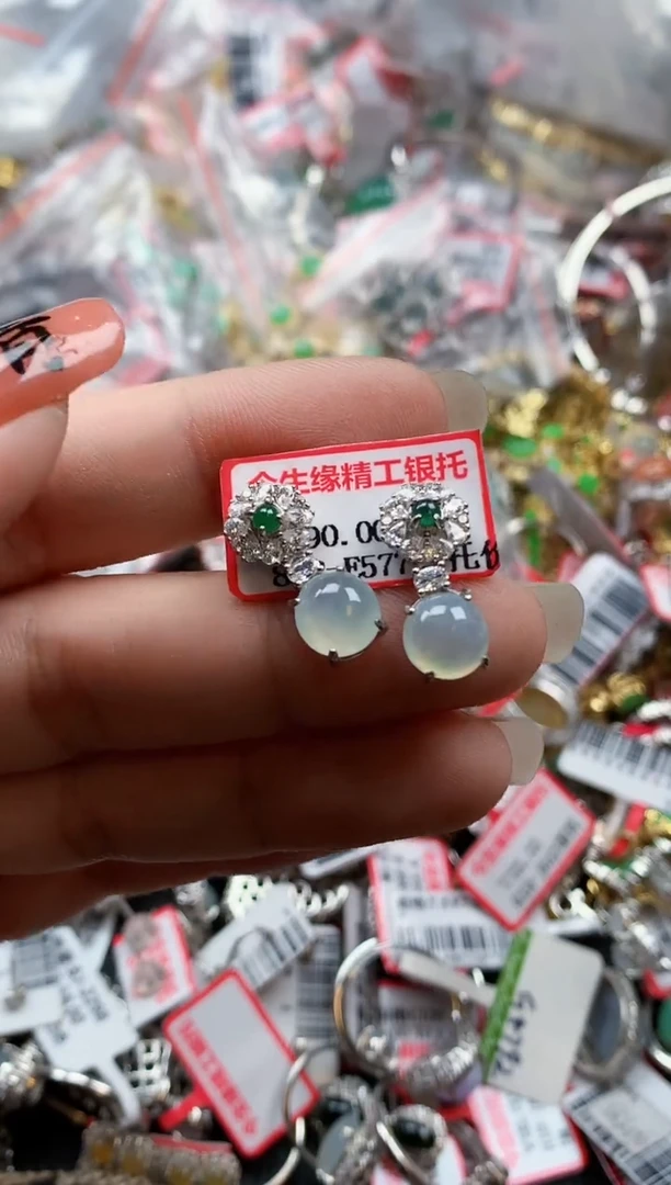 银S925镶嵌戒指翡翠天然A货缅甸翡翠