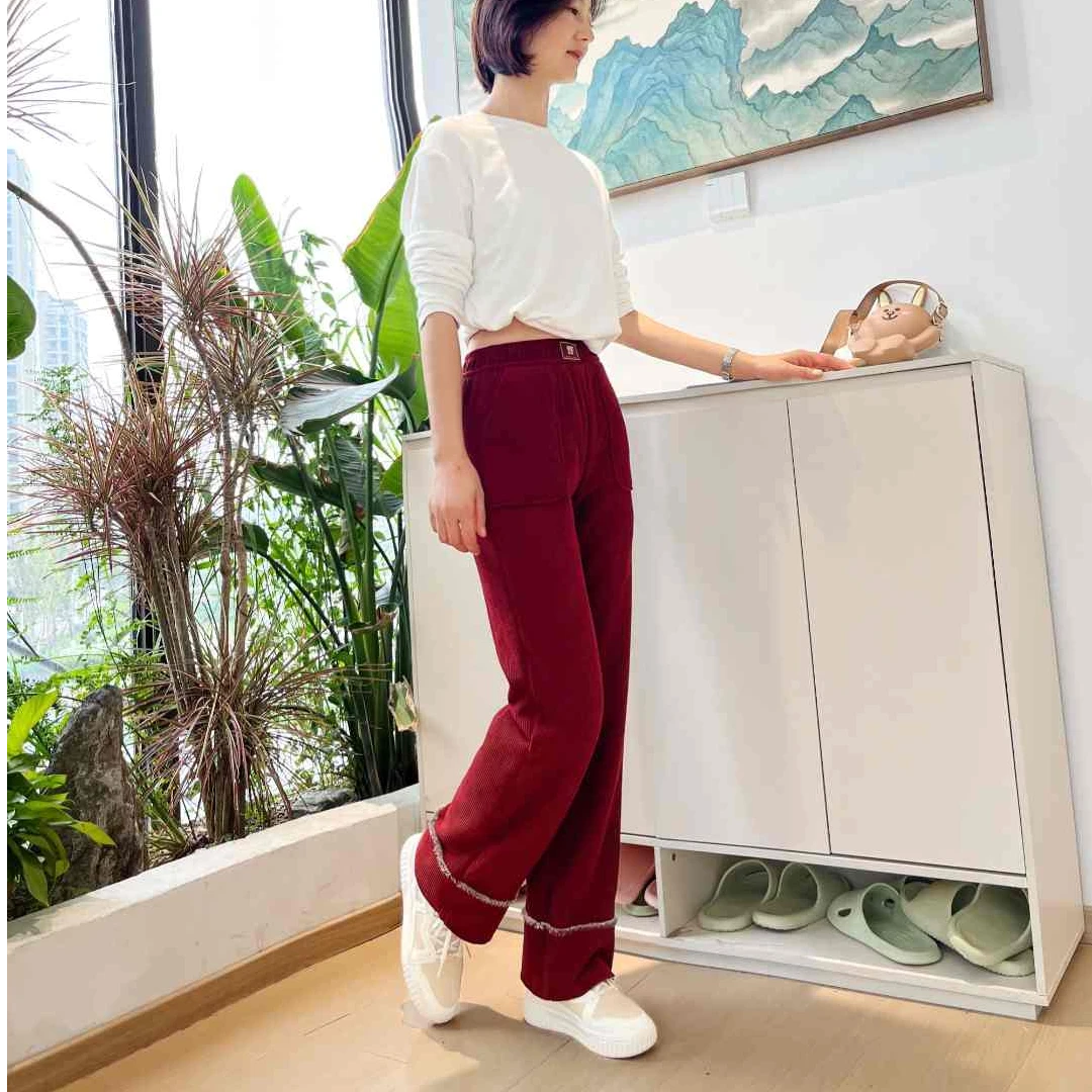 保暖纯色高腰阔腿裤秋季长裤直筒裤气质冬季女士时尚秋冬金丝休闲