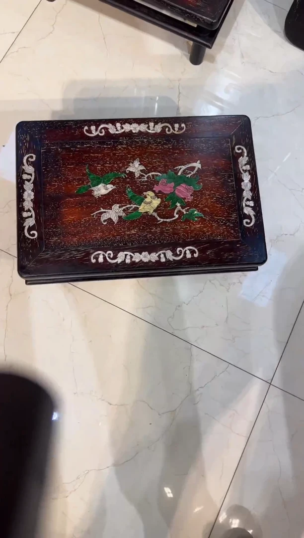 木木头款紫檀镶嵌花鸟小弟卓