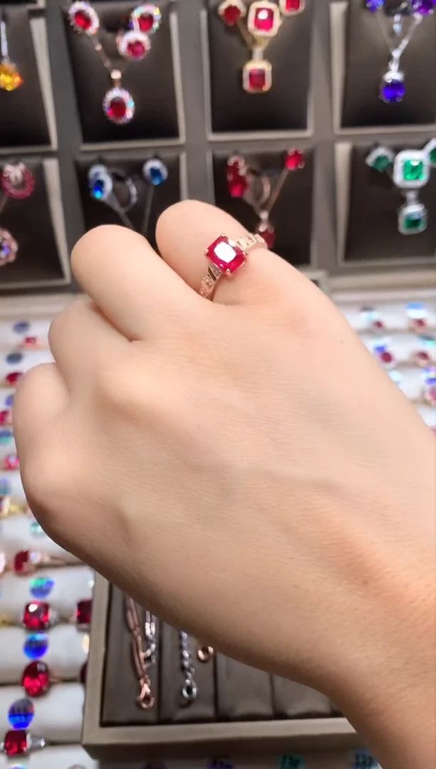 【闪购商品】红宝石戒指银S925镶嵌玫瑰金6.8