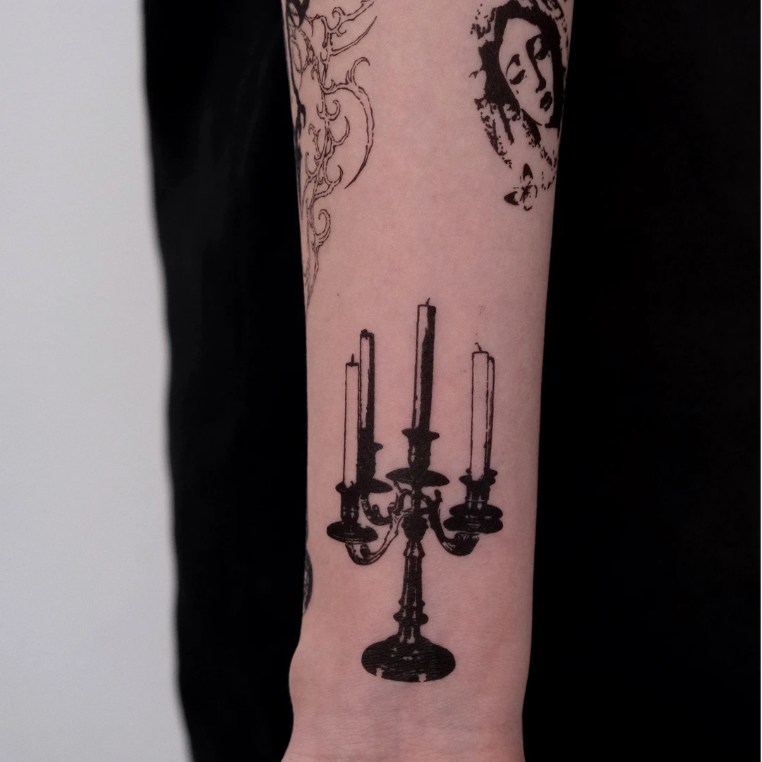 INKEXIT原创哥特小众纹身贴暗黑蜡烛防水持久不反光个性高级感