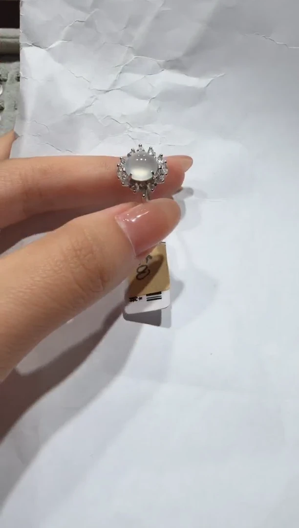 银S925镶嵌戒指翡翠缅甸A货翡翠戒指