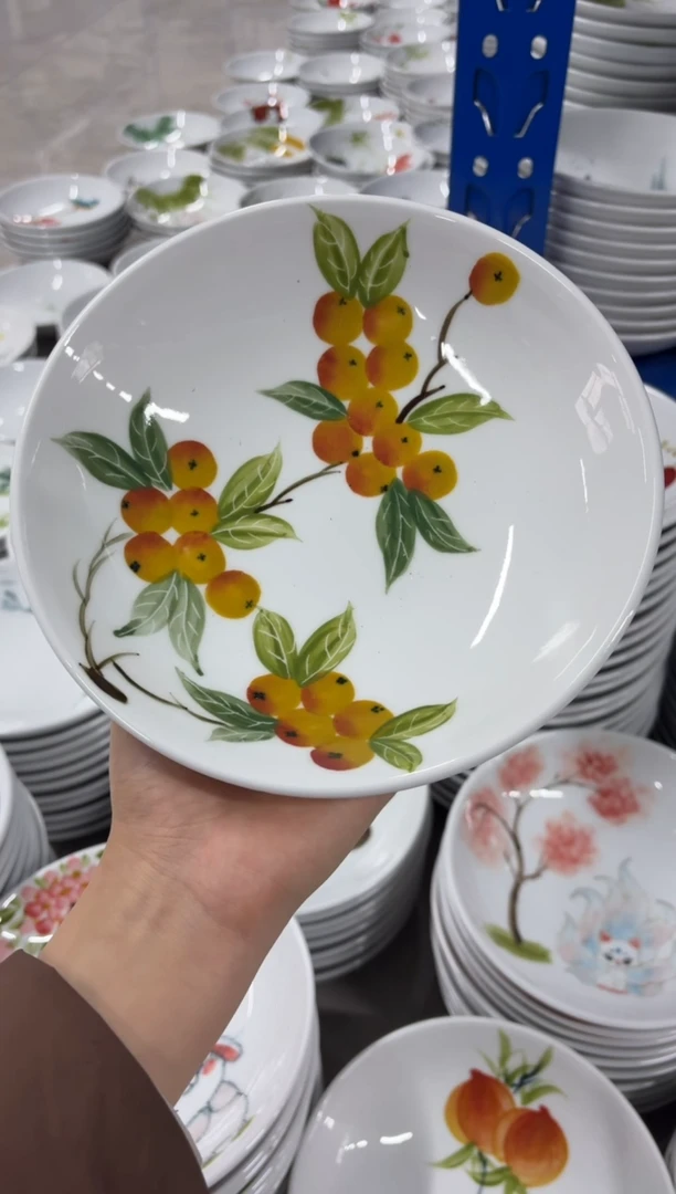 瓷片景德镇高温陶瓷食品级手绘釉中彩-圆深盘