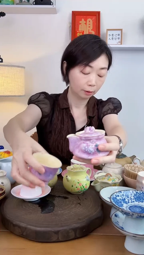 景德镇陶瓷紫色绣球花套装