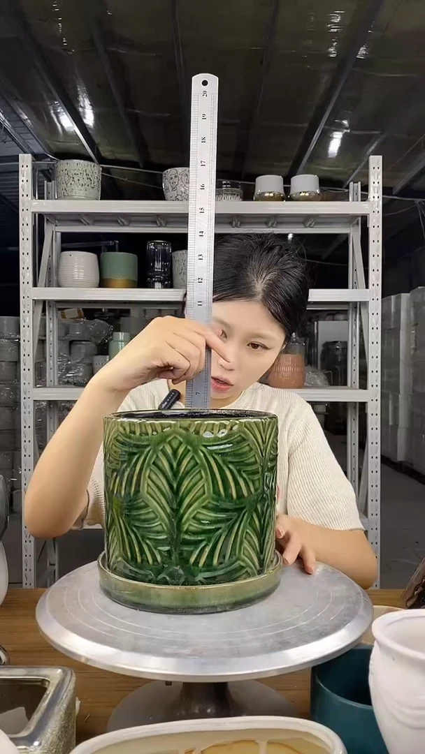 默认打孔陶瓷花盆宽高17-16微瑕