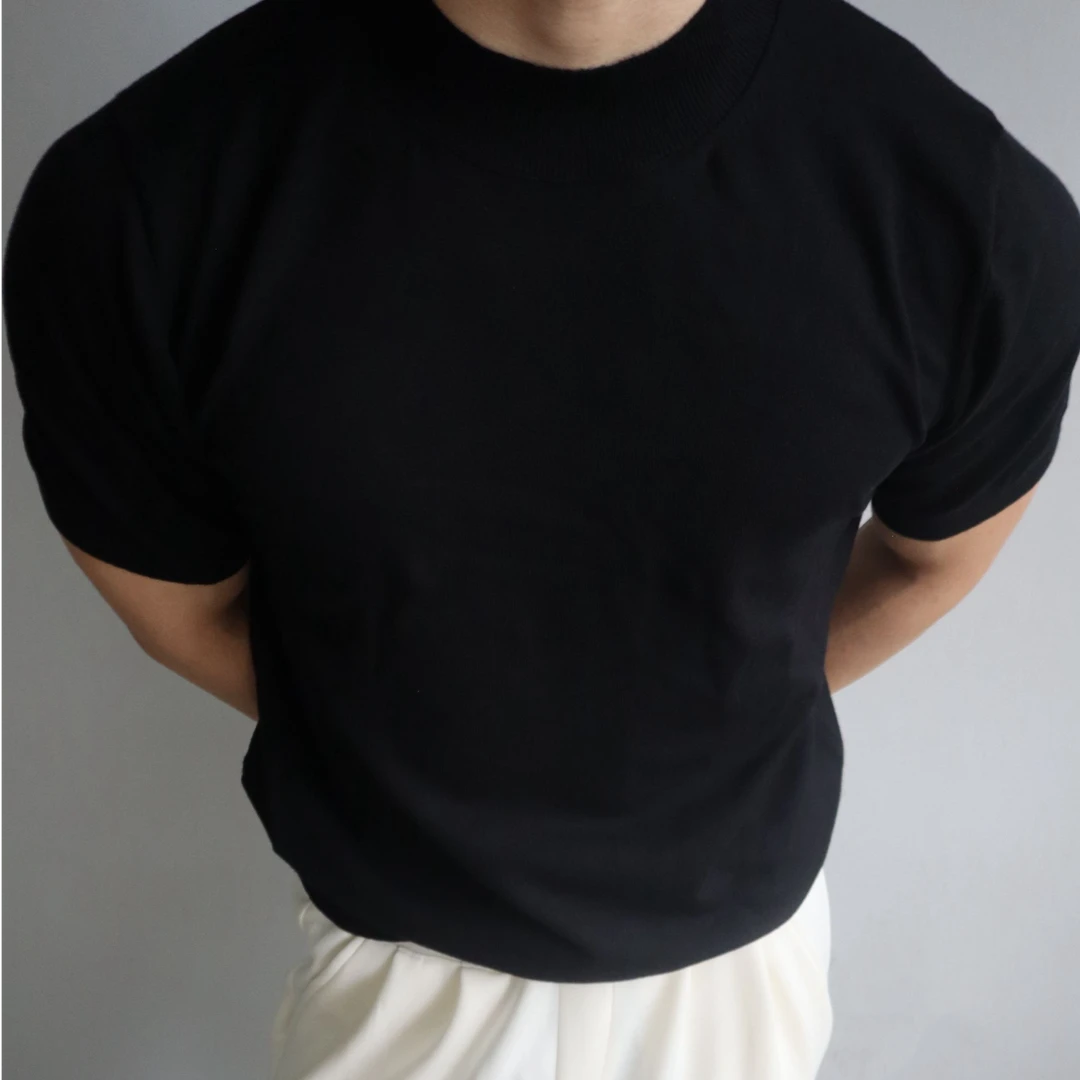 【天丝莱赛尔半高领针织】老钱风收袖口小领口显大纯色新款透气休闲