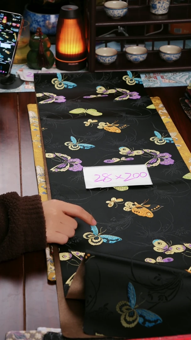 【梦幻蝴蝶单面】中国风干泡织锦茶席28*200