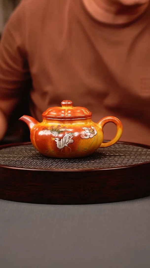 茶壶紫砂火云烧 筋纹仿古 刻绘