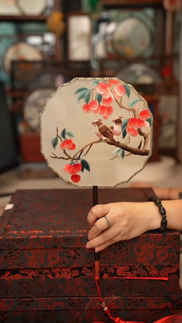 扇子团扇 绣花双面非遗