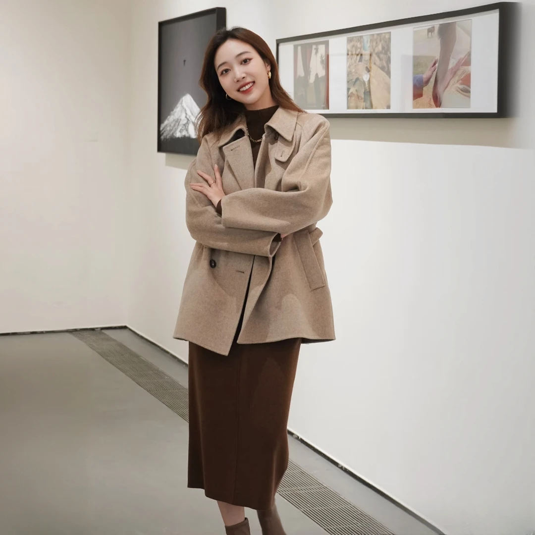 GXO 2025秋冬新款全羊绒紫绒双面呢大衣外套WT0076