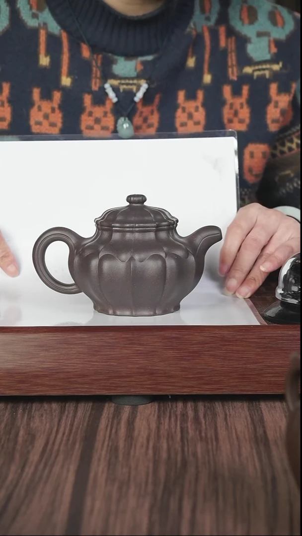 【闪购商品】紫砂茶壶筋纹  天青   菱花大掇只