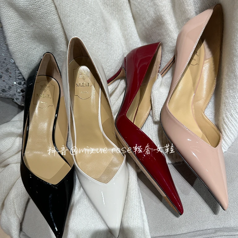 MIDITU/米蒂图  2025年新款羊皮尖头高跟鞋细跟通勤