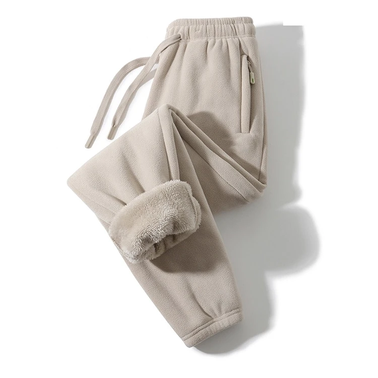 双面加绒加厚男女休闲裤宽松束脚奥粒绒运动保暖冬季口袋拉链长裤