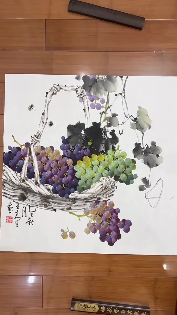 国画【福利，纯手工手绘】王高生葡萄68*68厘米