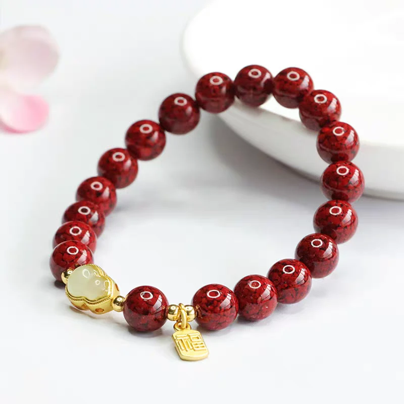 含辰砂工艺品高含量朱砂（晶体砂玉葫芦纳福）手串设计款送礼盒