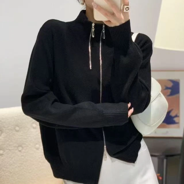 程程服饰双拉链半高领韩系针织衫