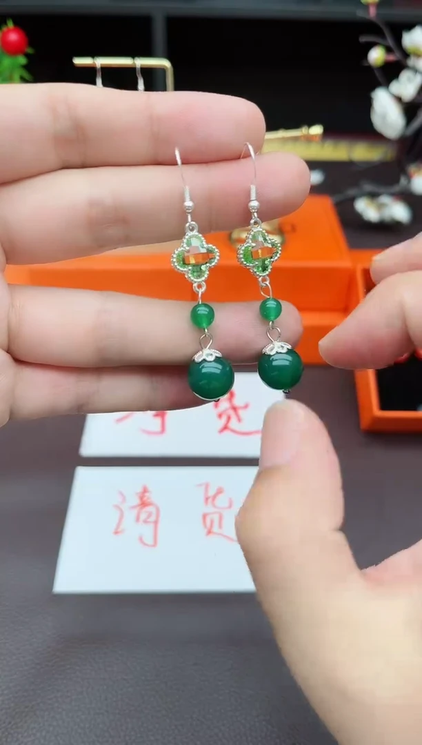 玛瑙/玉髓耳饰银S925镶嵌705000