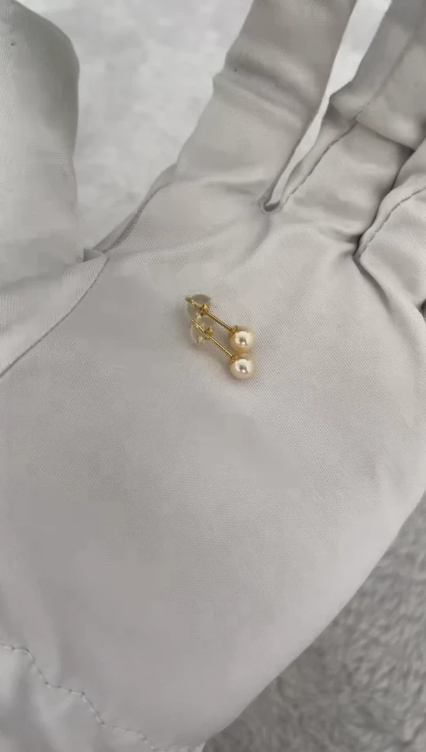 银S925镶嵌耳钉海水珍珠AK羽皇金素钉5-5.5mm