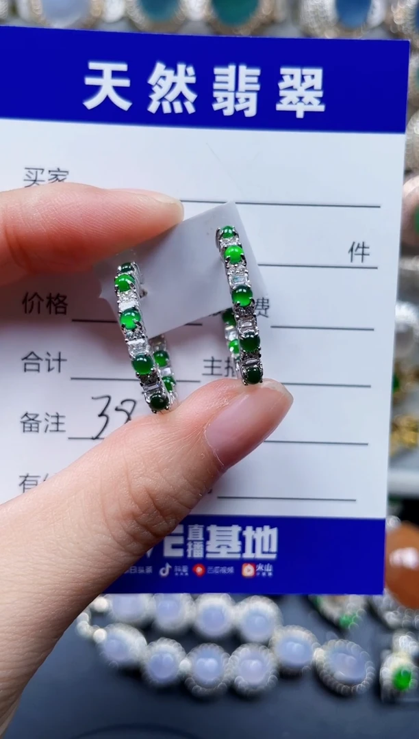 银S925镶嵌翡翠耳饰387