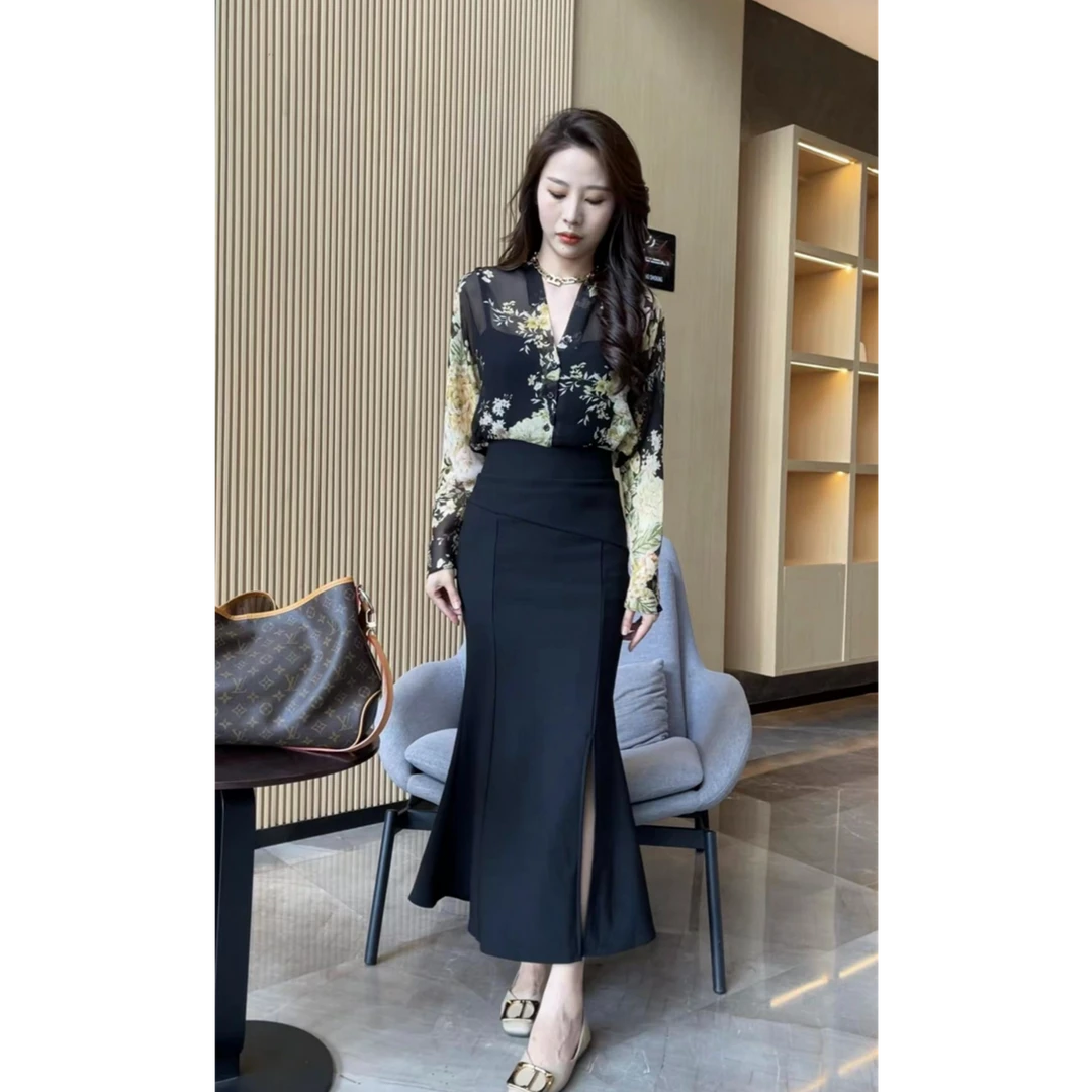【梦婷家】侧开叉显瘦鱼尾裙半身裙-0384