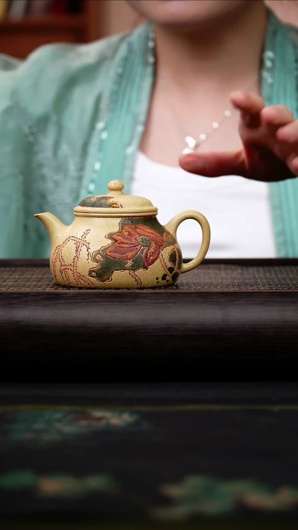 茶壶紫砂（微瑕）本绿 怀隐壶 泥绘