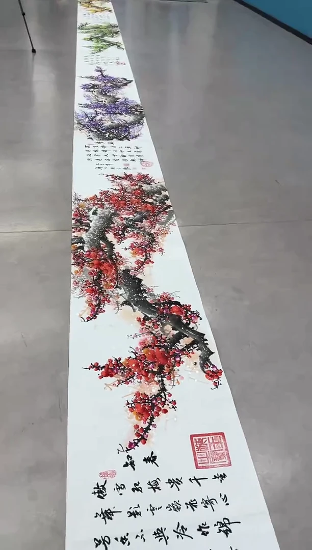 国画王夫怀-8米白宣长卷-梅花014