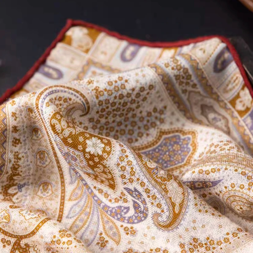 丹语丝绸-凤尾腰果-70桑蚕丝澳毛中方巾-62*62