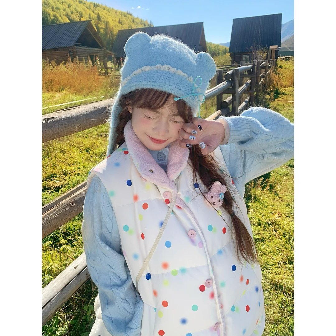 sinsingirl 彩虹泡泡 无袖羽绒马甲外套+棉长裤+针织内搭打底衫女