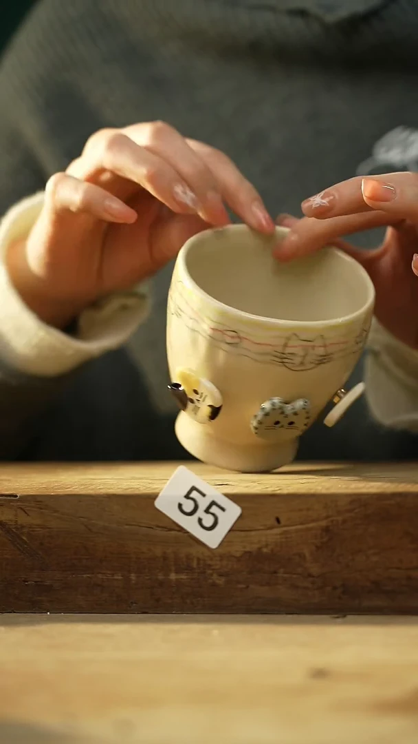 【闪购商品】瓷片新品！设计师手捏转纽小猫/咖啡杯