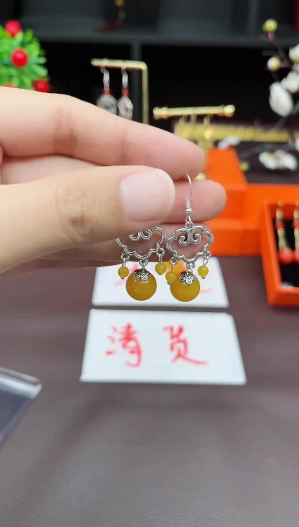 玛瑙/玉髓耳饰银S925镶嵌s002